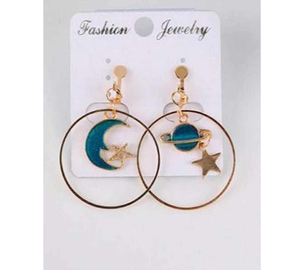 Blue Star Moon Cute Drop Earrings For Women