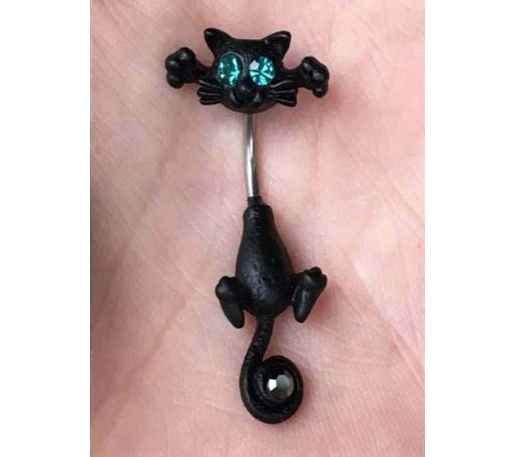 Black Cat Blue Crystal Belly Piercing Rings Body Jewelry