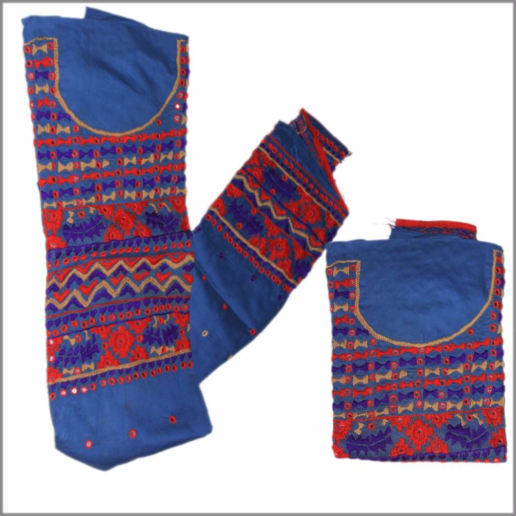 Blue unstitched cotton single kameez
