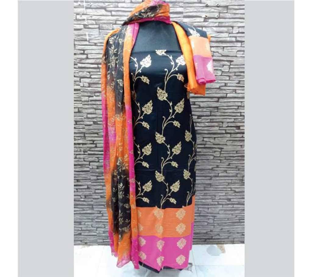 Unstitched Block Print Cotton Three Piece