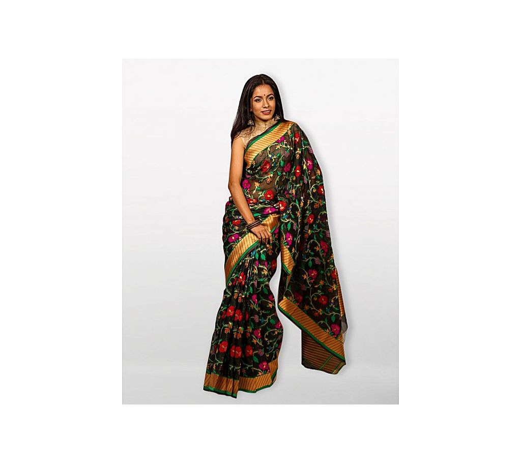 Sareen Silk Kora Saree - Black