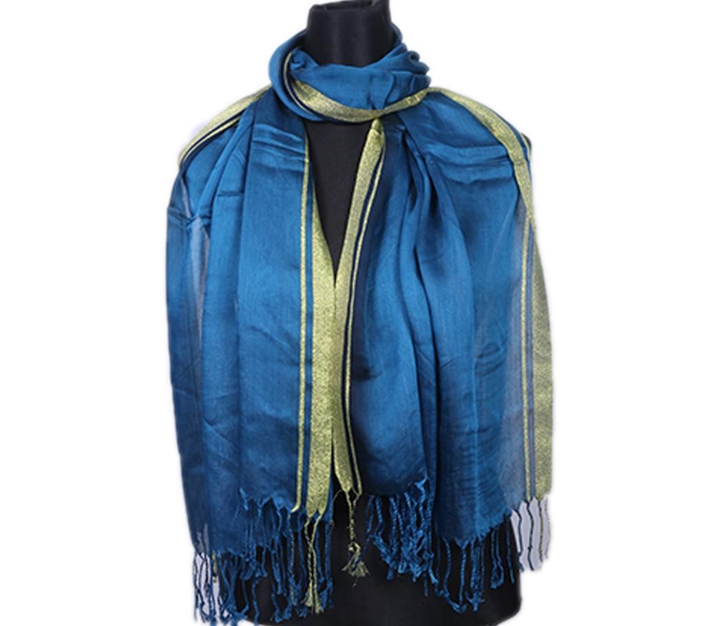 Gentian Blue Pashmina With Golden Border Hijab For Women