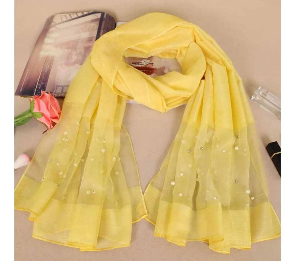 Yellow Cotton with Pearls Hijab for Women