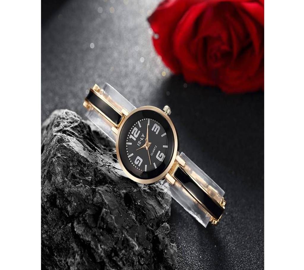 IE-LY Stainless Steel Analog Watch for Women- Black & Golden