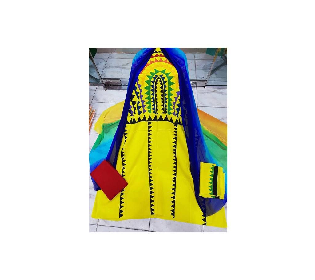 UUnstitched Block Applique Cotton Three Piece