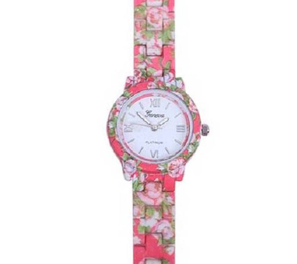 Floral Ladies Printed Wrist Watch-Pink