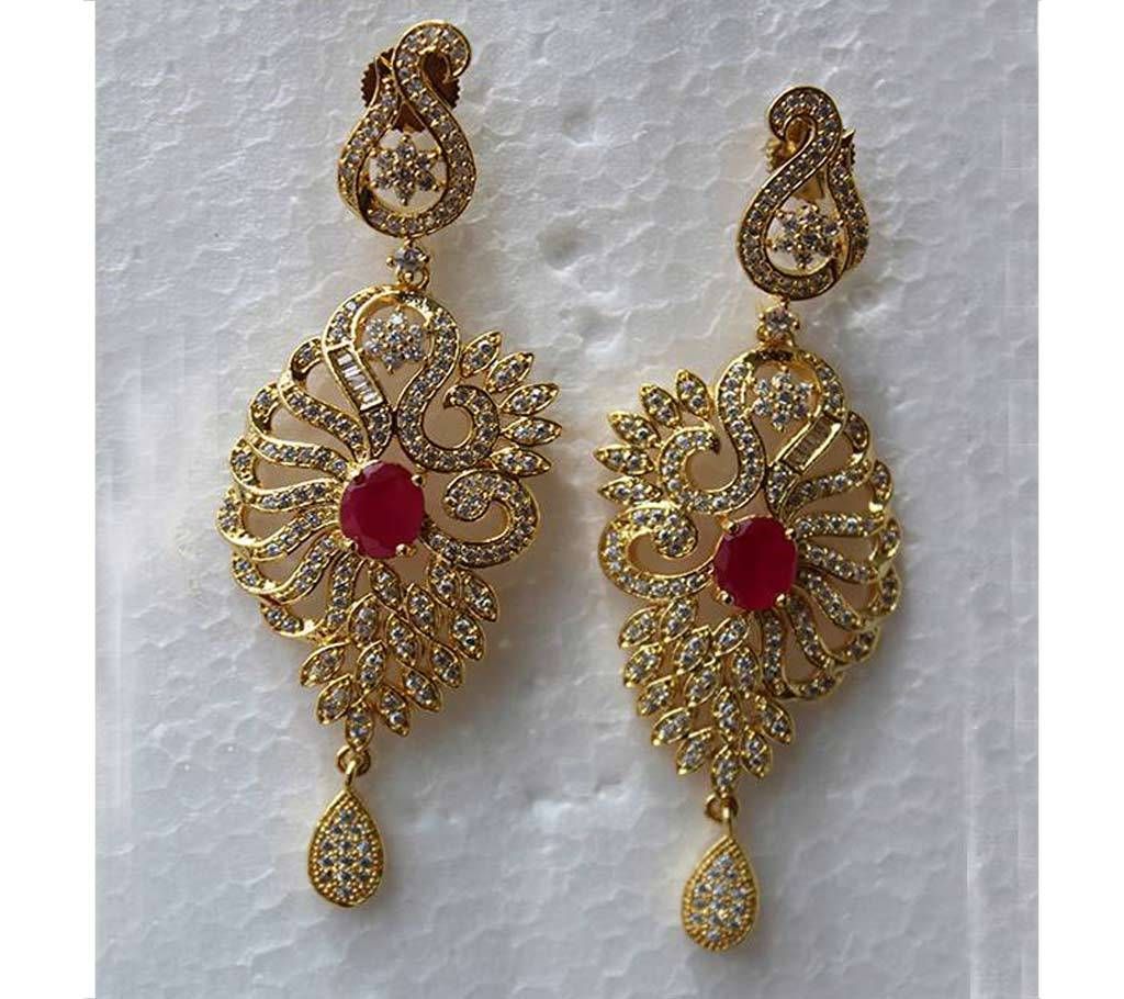 Gold Plated Diamond Cut Long Ear Ring-304