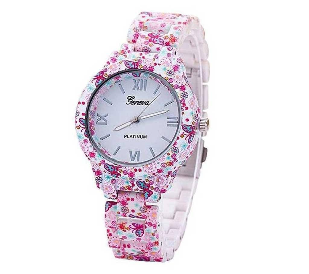 Floral Printed Wrist Watch For Ladies - Pink
