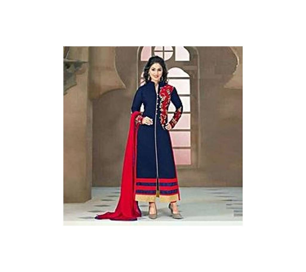 Unstitched Navy Blue Cotton Block Printed Shalwar Kameez For Women