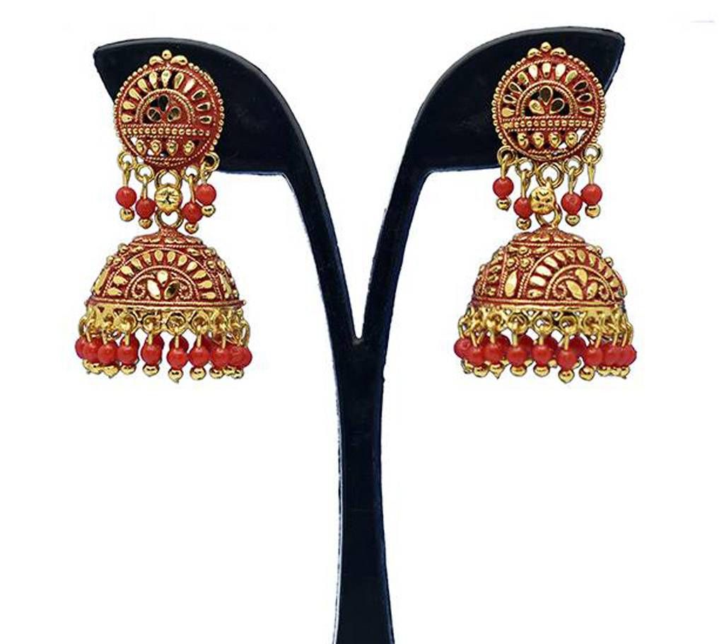 Orange Pearl Gold Plated Indian Earring For Women