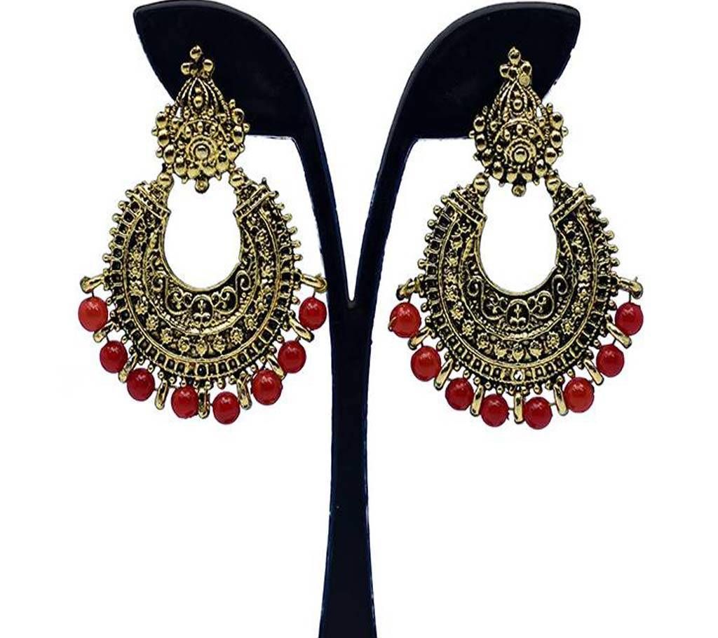 Antiqu Gold Plated Red Pearl Indian Earring for Women