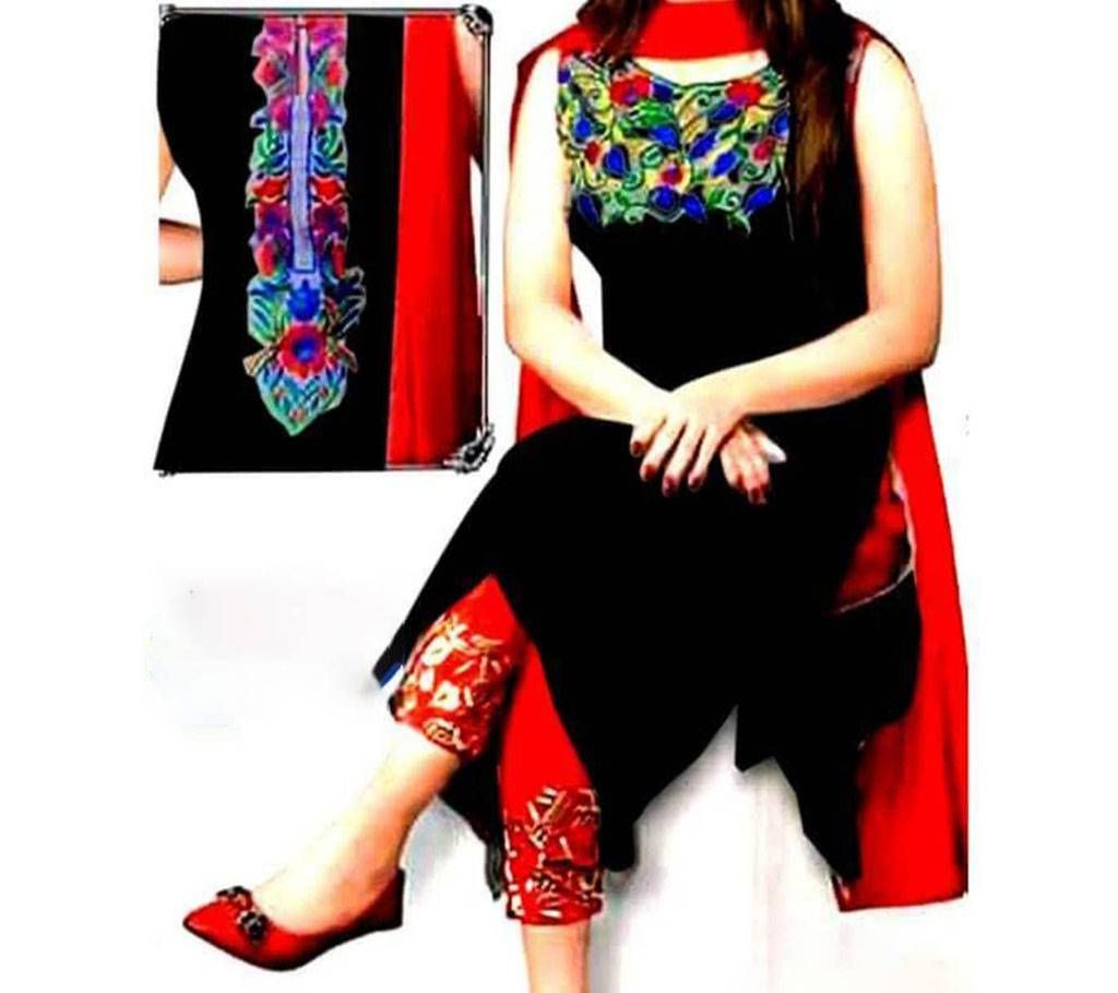 Unstitched Black Georgette Shalwar Kameez For Women