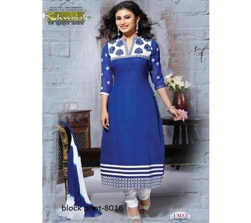 Unstitched block printed Rajdhani voyel cotton Salwar Kameez St block-8016