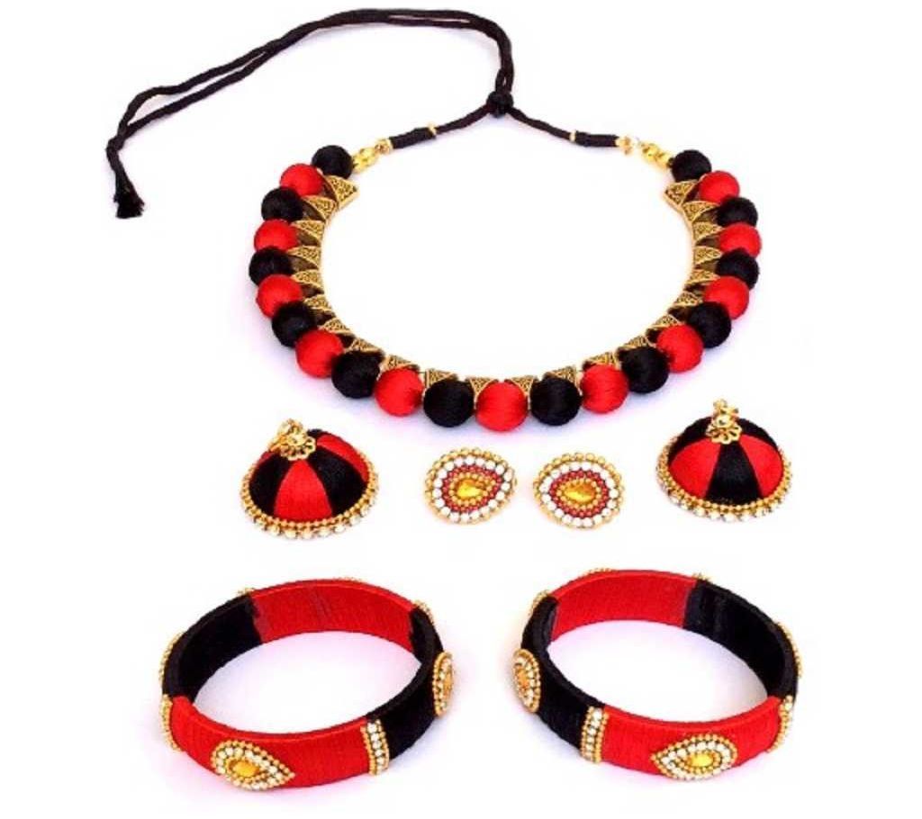 Silk thread Jewellery Set  (Pink, Yellow)