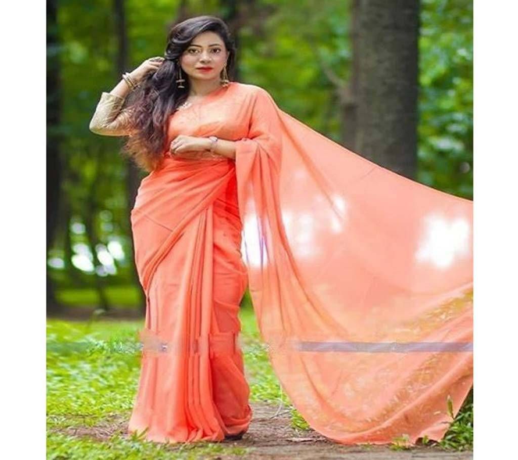 Weightless Georgette Sharee with Blouse Piece 7 PeachOrange Color