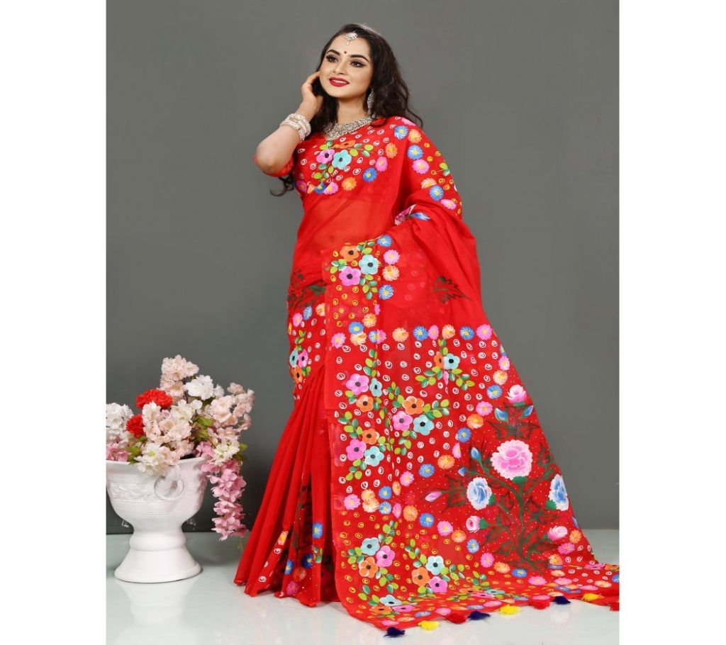 Pure Muslin Silk,With Hand Paint Sharee