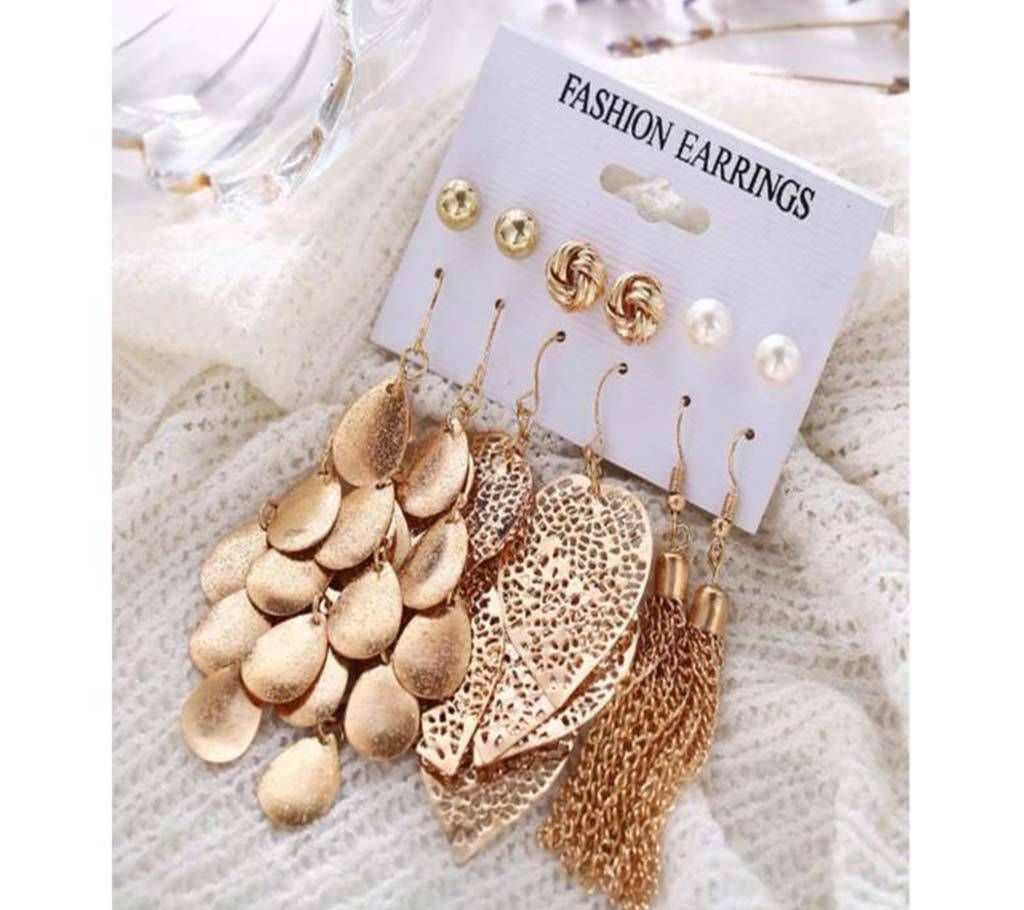 6 Pairs Bohemia Leaves Tassel Long Earrings