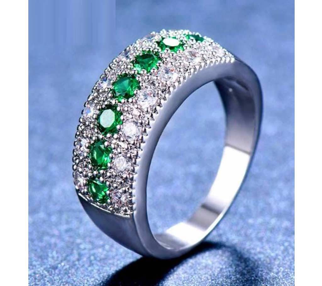 Luxury Crystal Round Zircon Green Stone Ring For Women