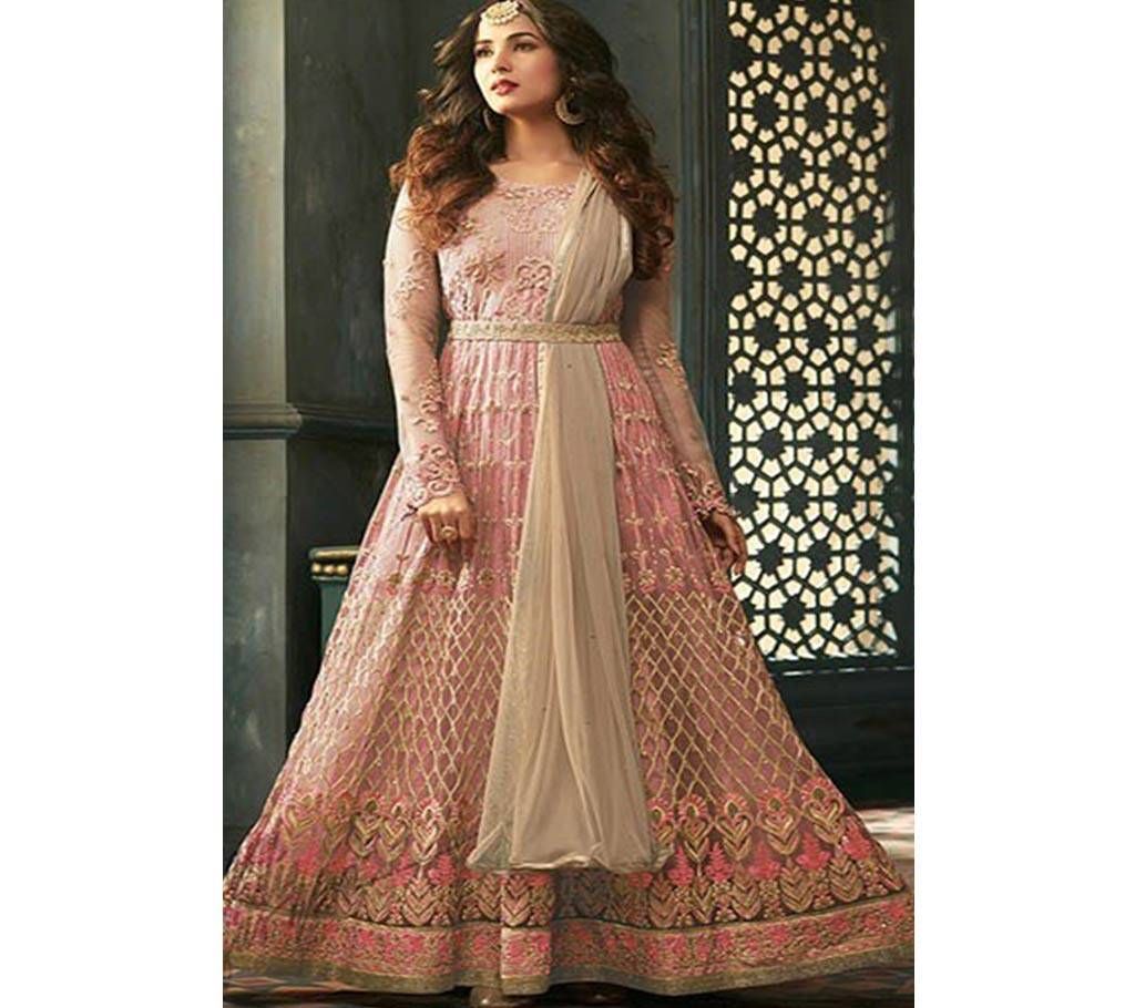 Sonal Chauhan Pink Embroidered Net Designer Anarkali Salwar Suit for woman