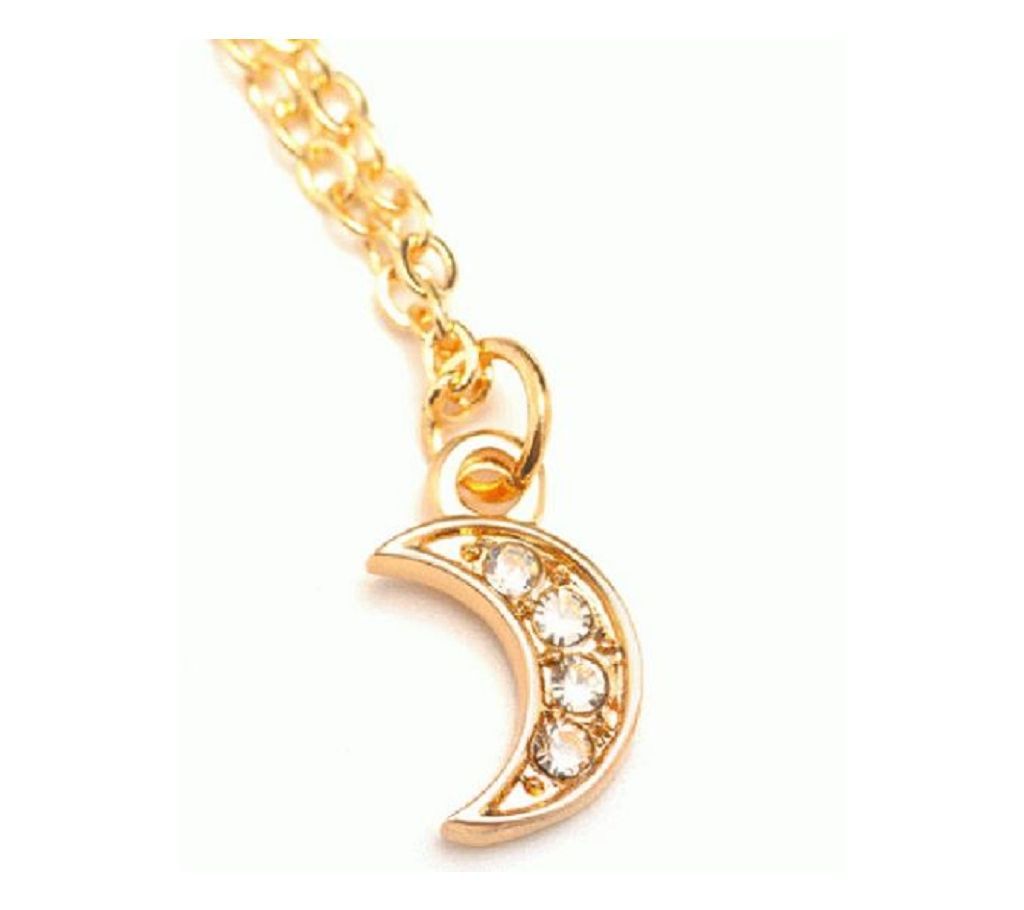 Fashionable Women Lady Necklace Moon Shape Pendant Rhinestone Decoration Jewelry