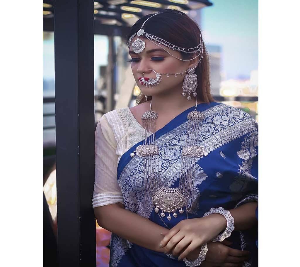 Handmade Silver Platted Bridal Jewelry Set including Neckset, Tayra, Nath and Bangles