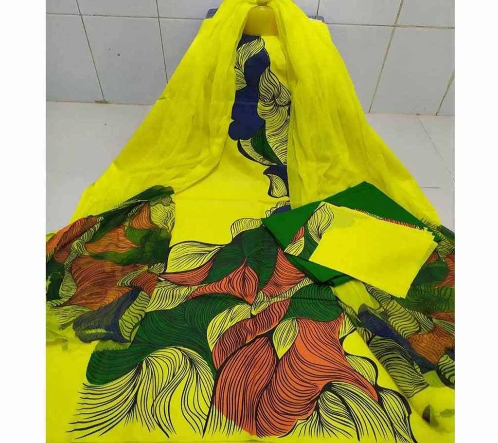 unstitched Screen printed Design Cotton three Piece