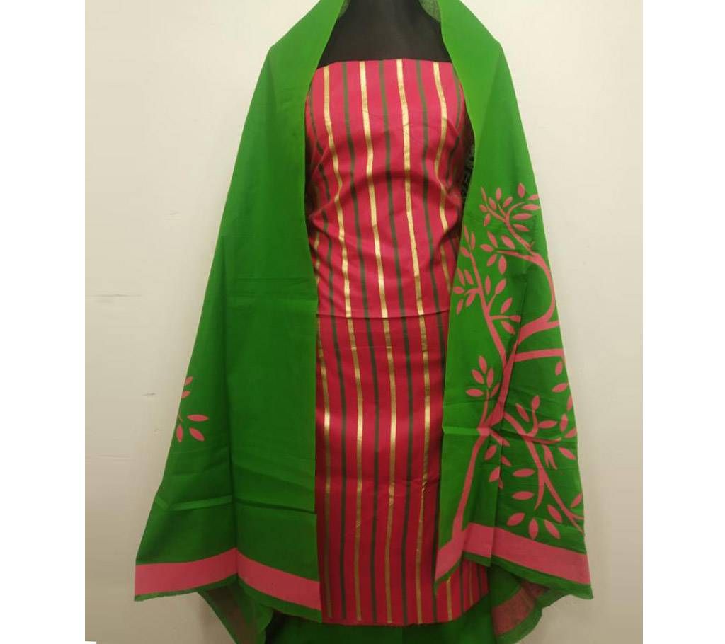  Unstitched Skin Print Salwar Kamiz Red Striped Three Piece 