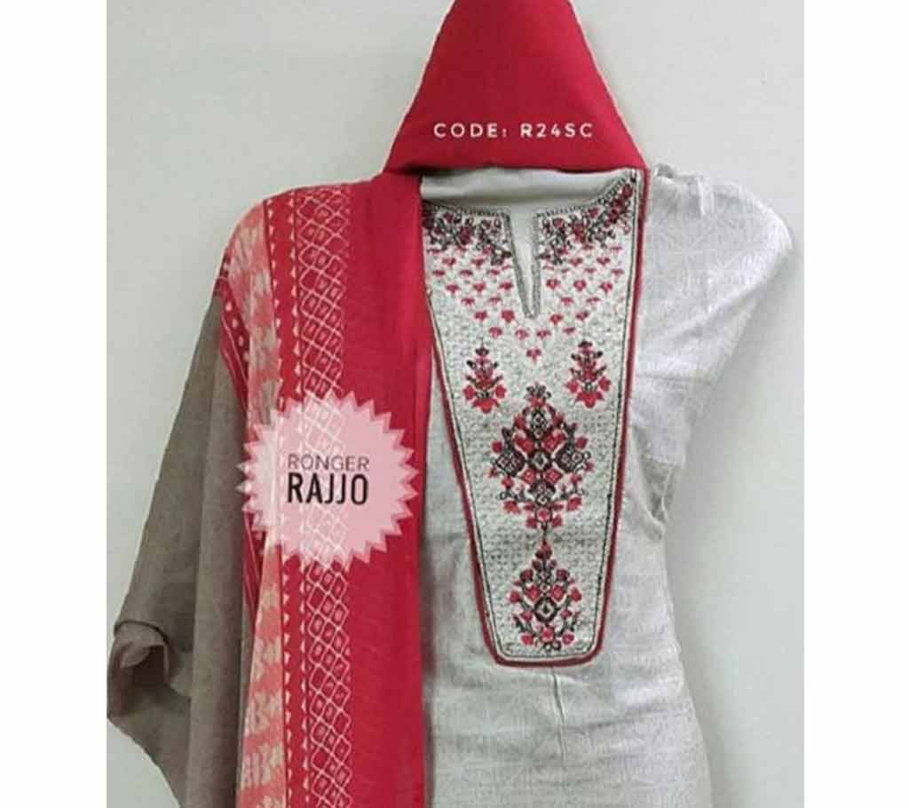 Unstitched Cotton Three Piece-Ash 