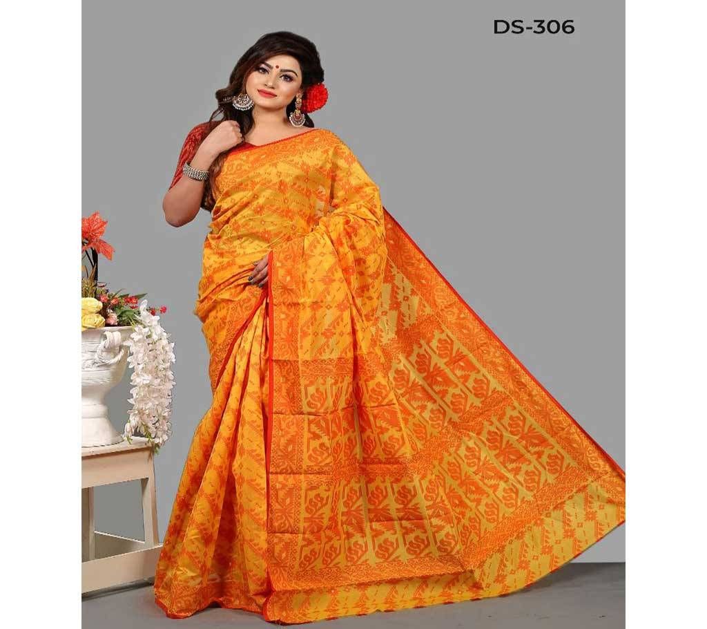 Silk Jamdani Saree With Blouse Piece -Yellow