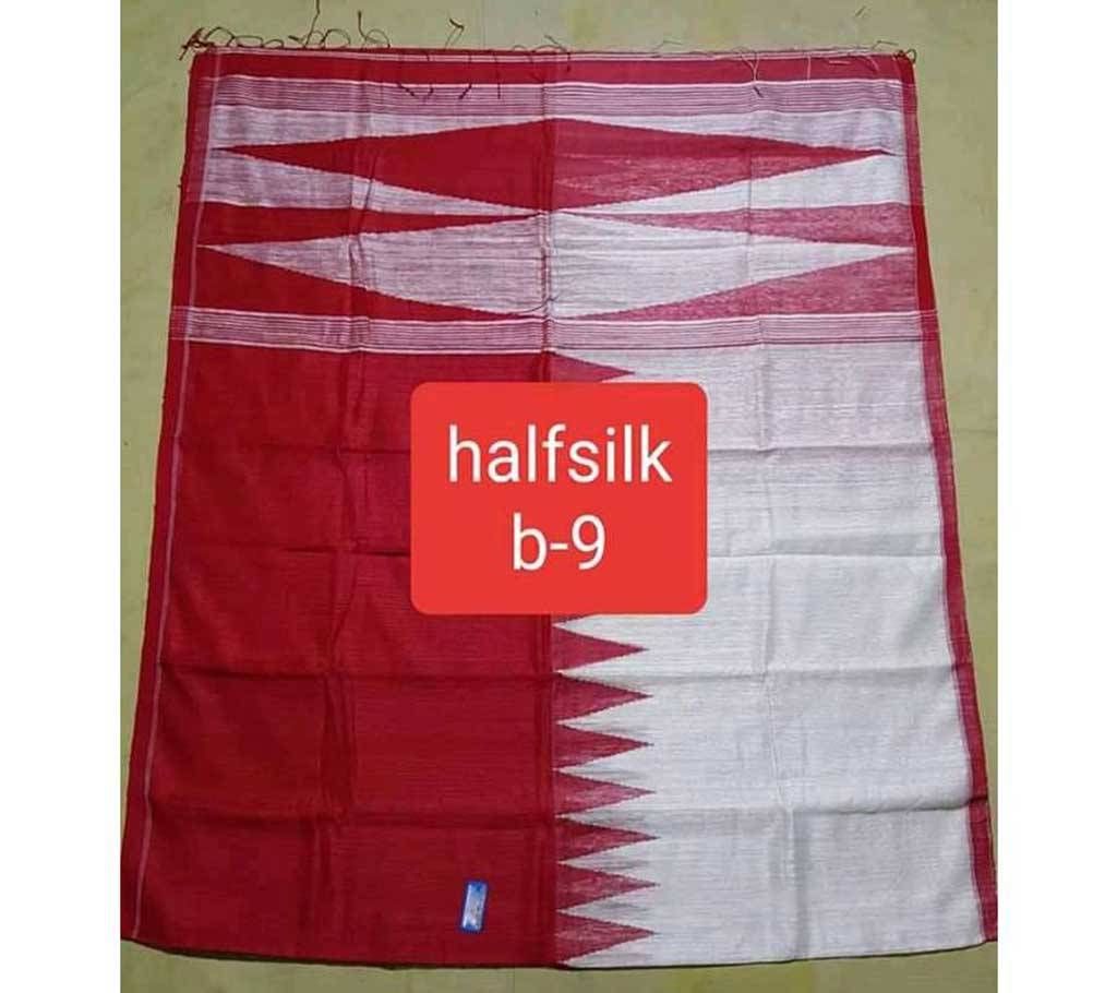 Half Silk Saree Red- White b-9