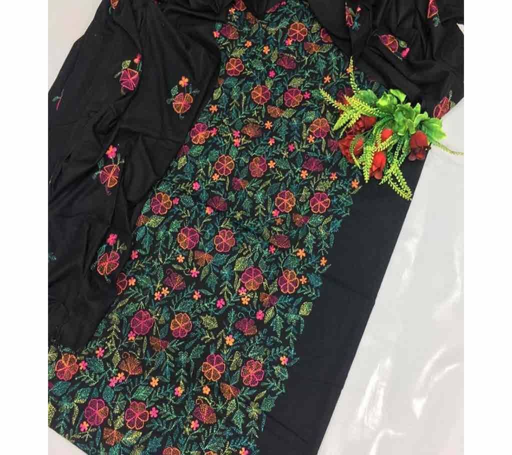 Unstitched Cotton Two Piece for Women-Black