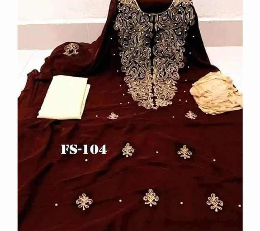 Semi Stitched Indian Weightless Georgette - Embroidery Three Piece-25