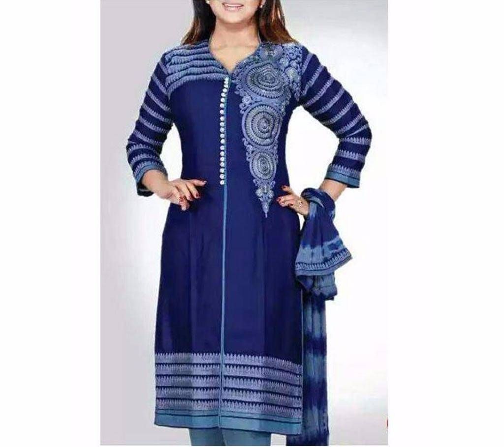 Unstitched hand block printed three piece