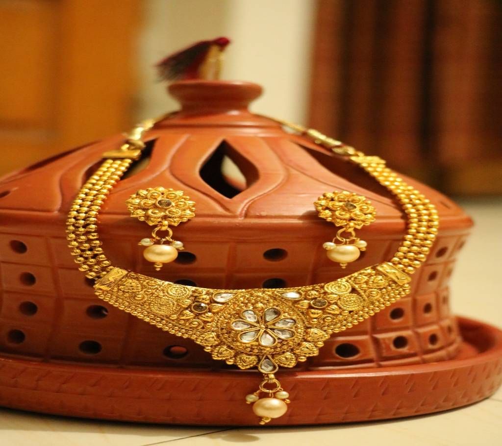 Indian Stone Setting Gold Plated Necklace