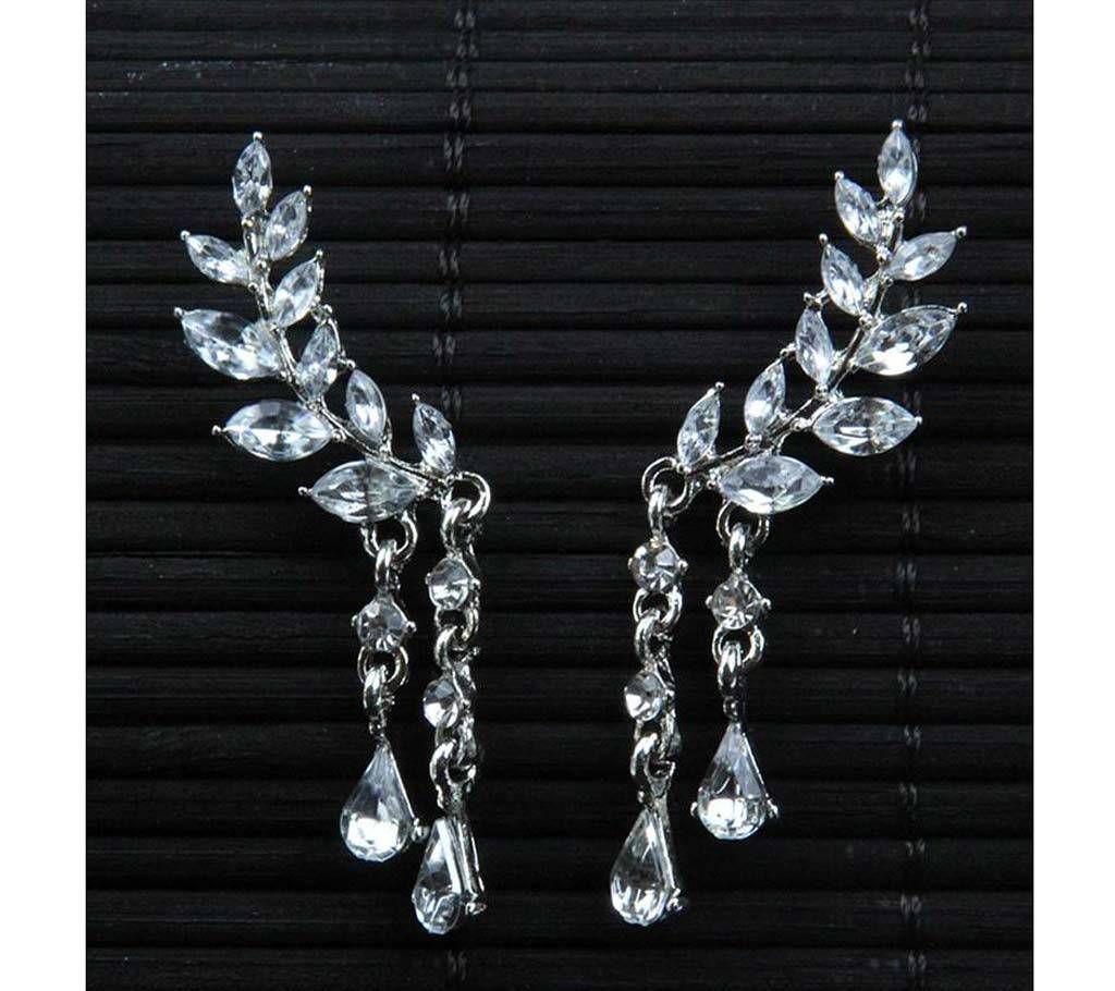 Crystal Leaf Long Drop Earring