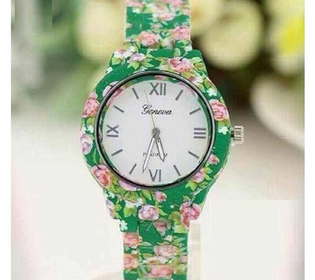 Floral Printed Wrist Watch For Ladies - Green
