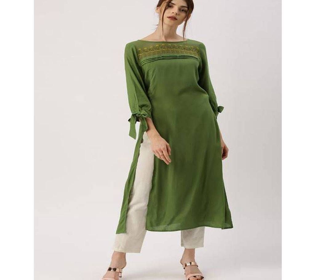 Olive color full stitched kurti 