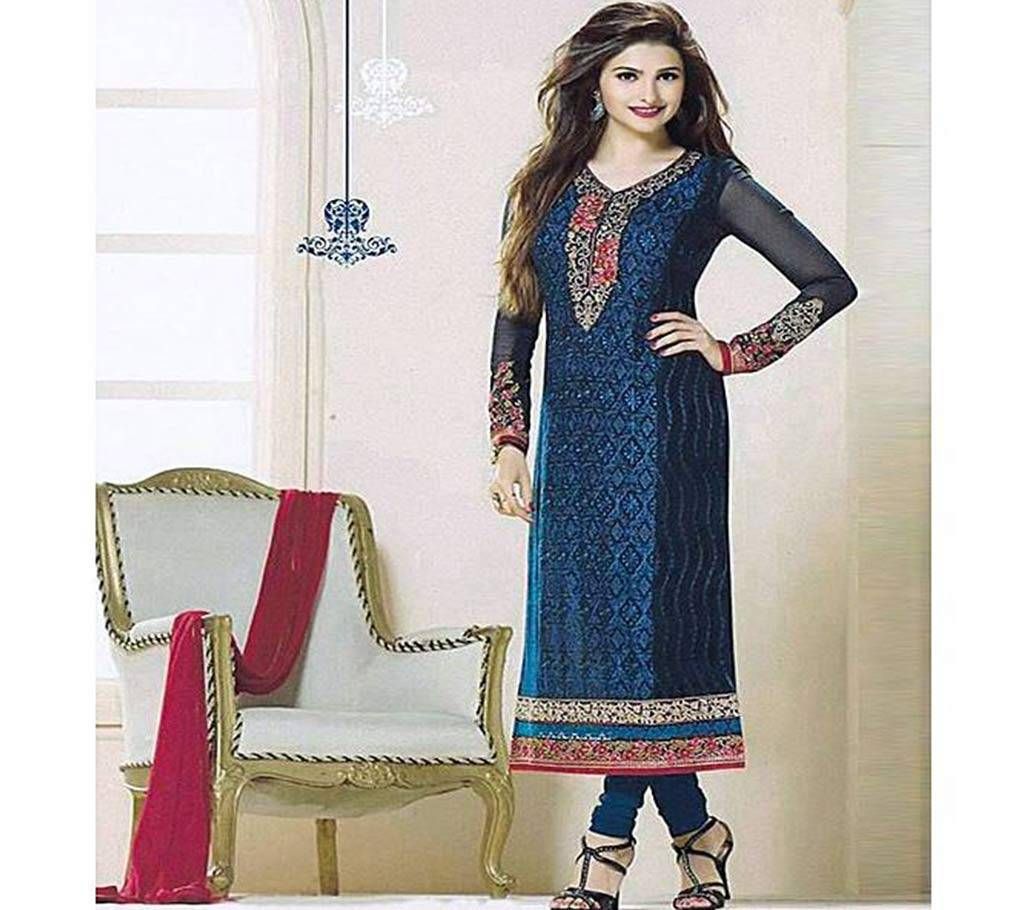 Unstitched Navy Blue and Black Cotton Salwar kameez For Women