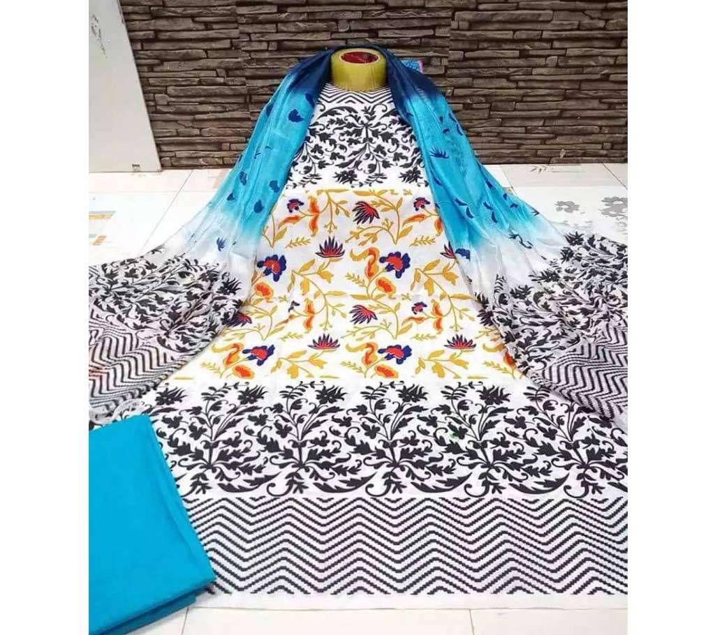 unstitched skin printed cotton Three Piece for Women 