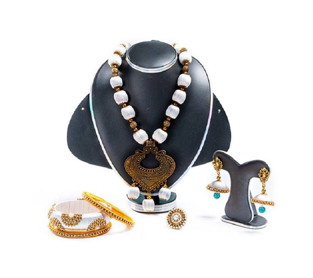 White Color Silk Thread Jewellery Set