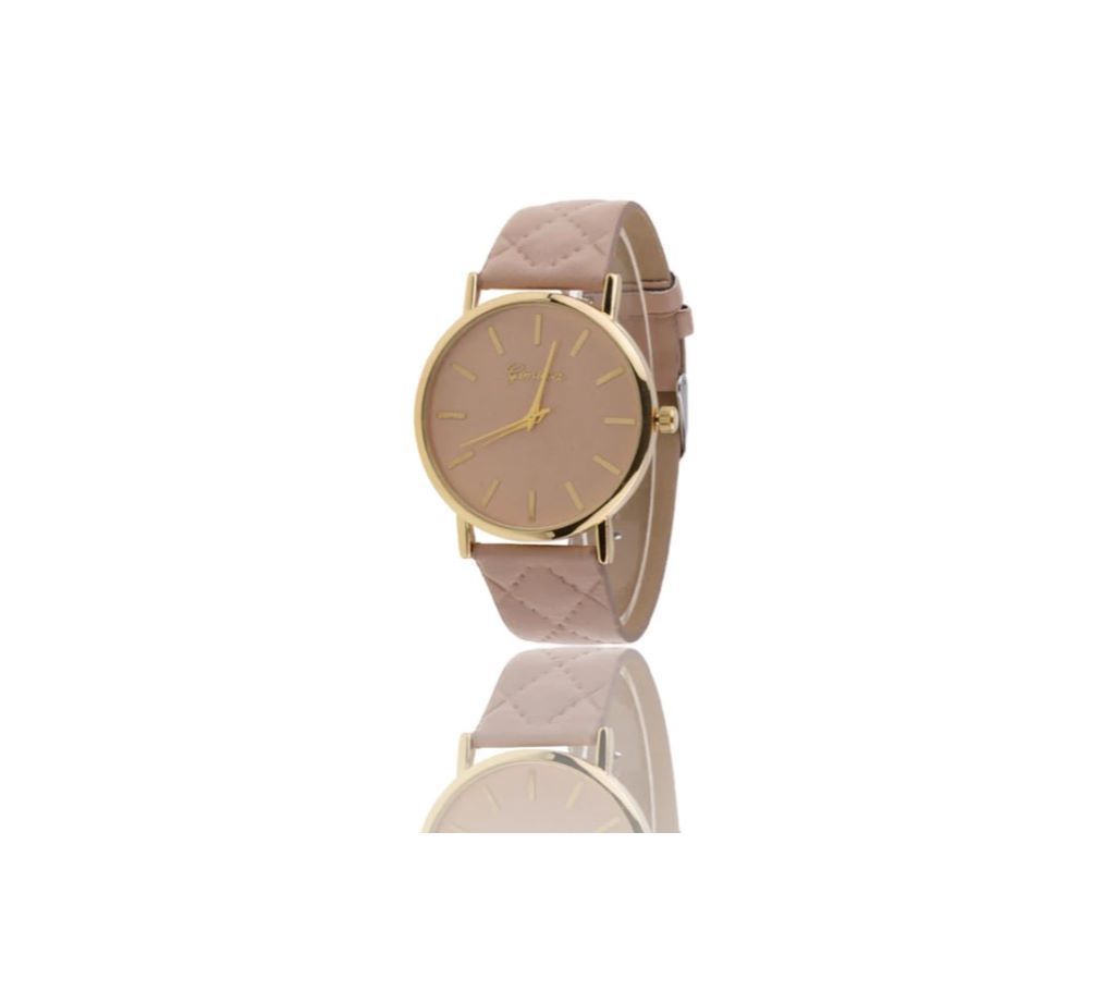 ladies casual grid PU leather Watches