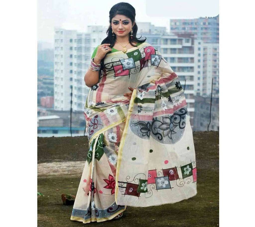 Cotton Hand Print Sharee with blouse piece 
