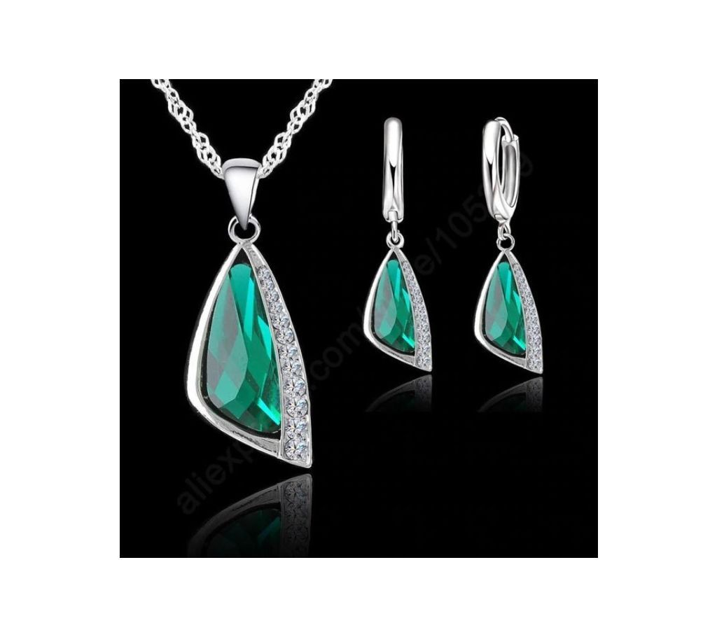 Crystal Pendant Necklace Hoop Earring Set