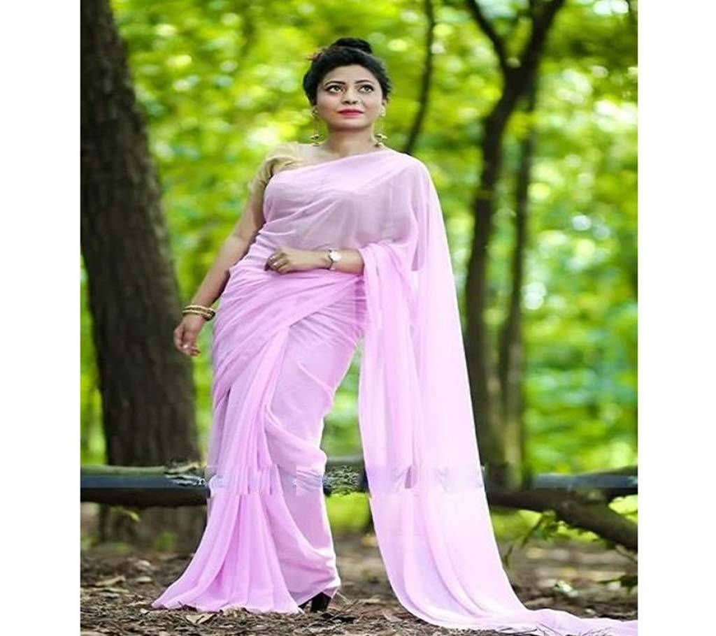 Weightless Georgette Sharee with Blouse Piece 9 Light Violet Color