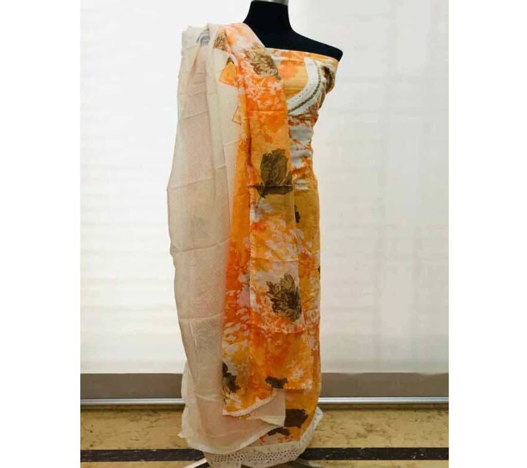 Eshani Orange with Orange and cream Mix Dupatta cotton Three Piece 