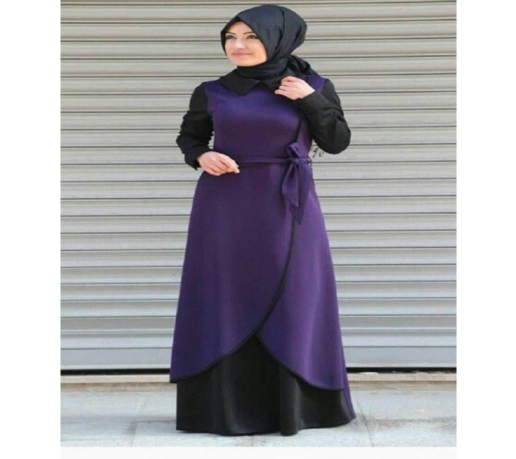 Black & Purple China Linen Borka For Women