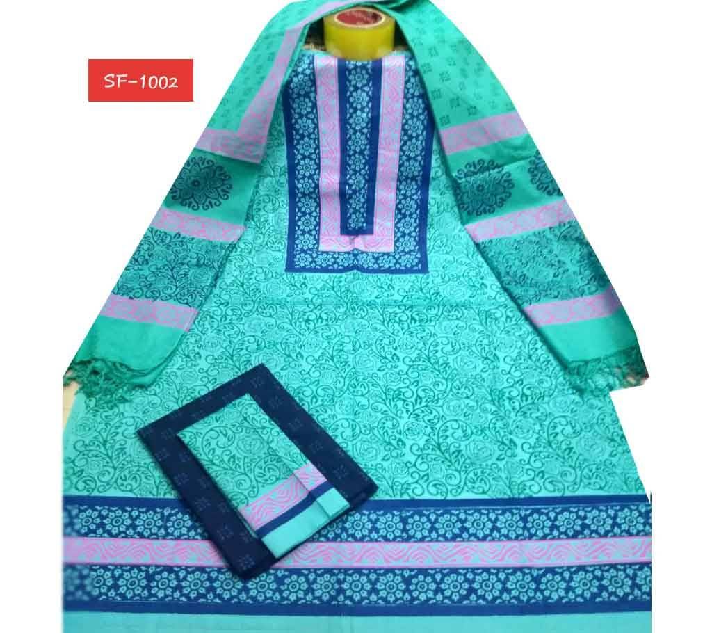  Unstitced Block Printed Cotton Three Piece 