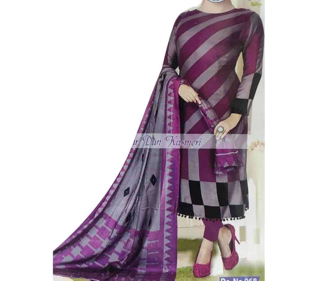 Unstitched Block Printed Cotton Salwar Kamiz Three Piece