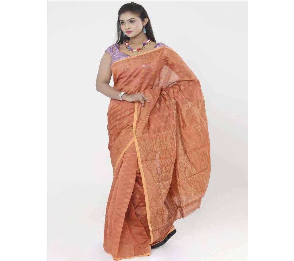 Brown Rush Color Half Silk Tangail Jamdani Saree