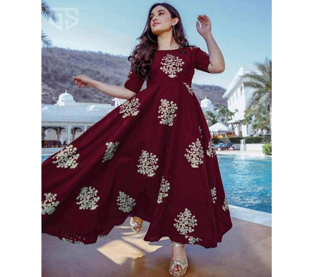   Cotton Stitched Kurti - Maroon